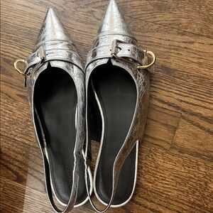 Givenchy Voyou Runway Slingback Flats Silvery Lamb Leather EU 40 New In Box $950